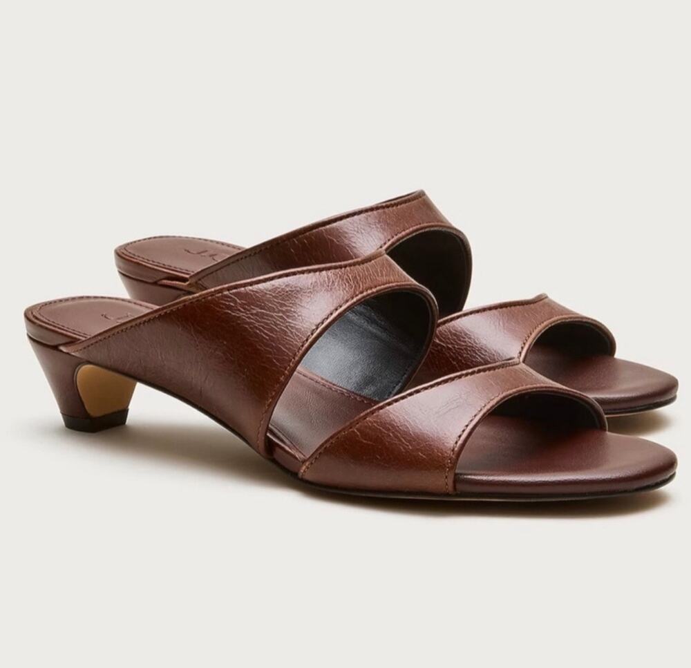 J.Crew Double-strap Kitten Heels Italian Leather Castagna Brown Size 7.5 NWOB